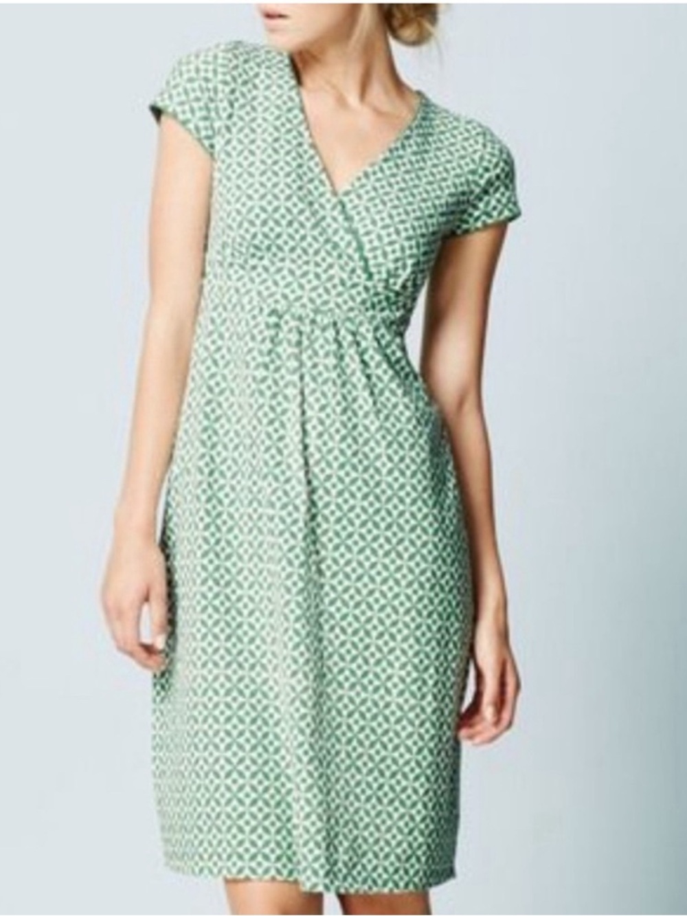 Boden Green Printed Cap Sleeve Wrap Midi Dress - Picture 1 of 10